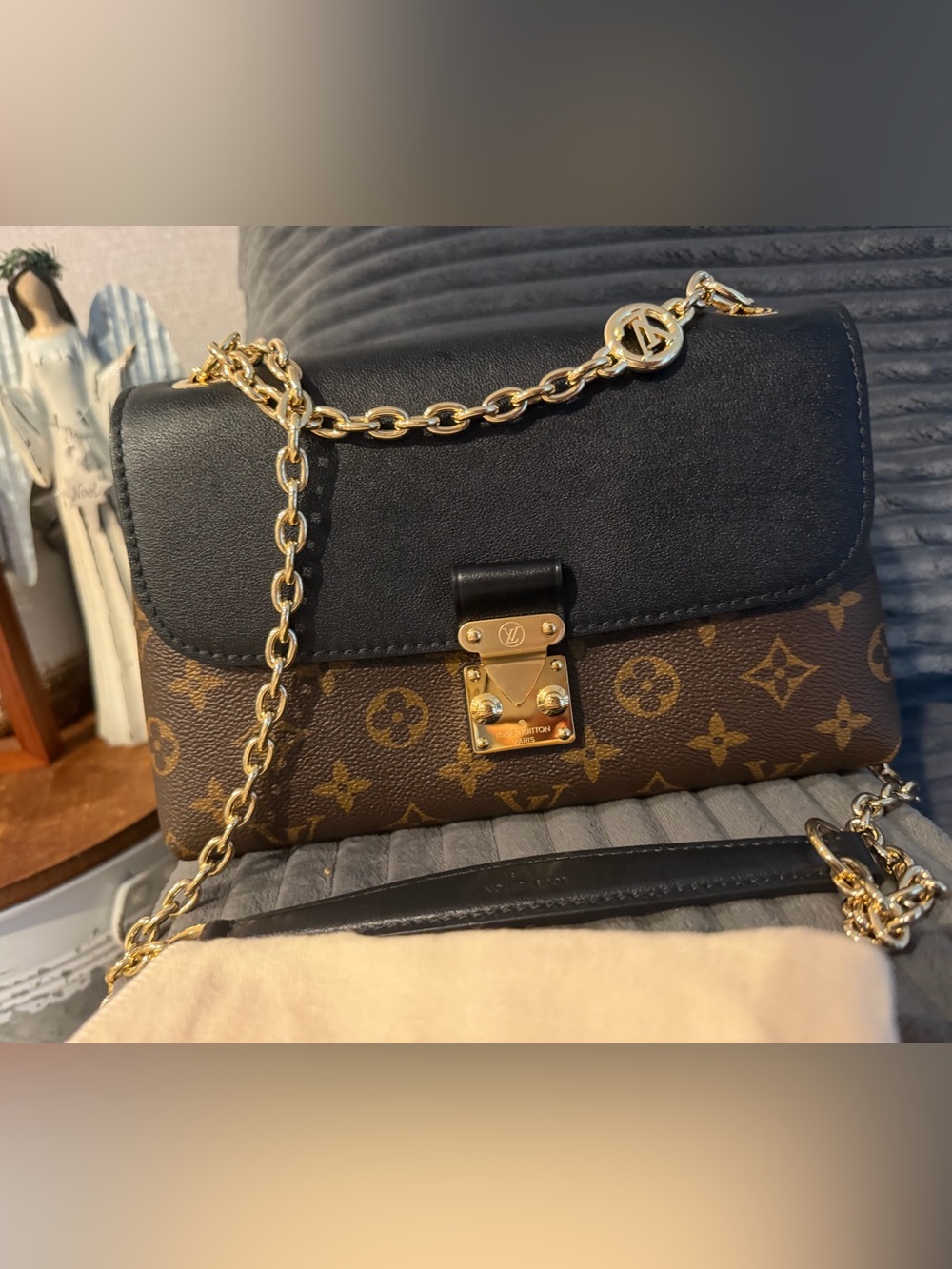 Louis Vuitton Black and Brown  Madeleine BB Monogram Chain Bag Micro chip